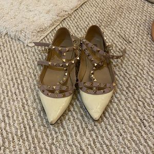 Ivory and tan Valentino Flats